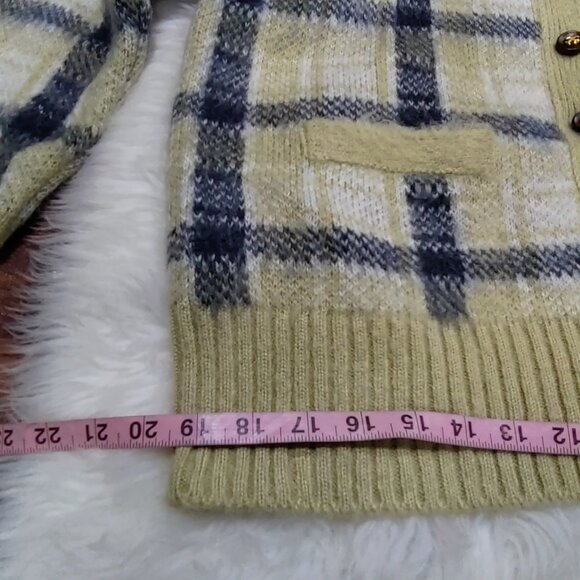 Tory Burch Light Green Mohair-Blend Plaid Brushed Intarsia-Knit Cardigan Medium - Picture 13 of 15